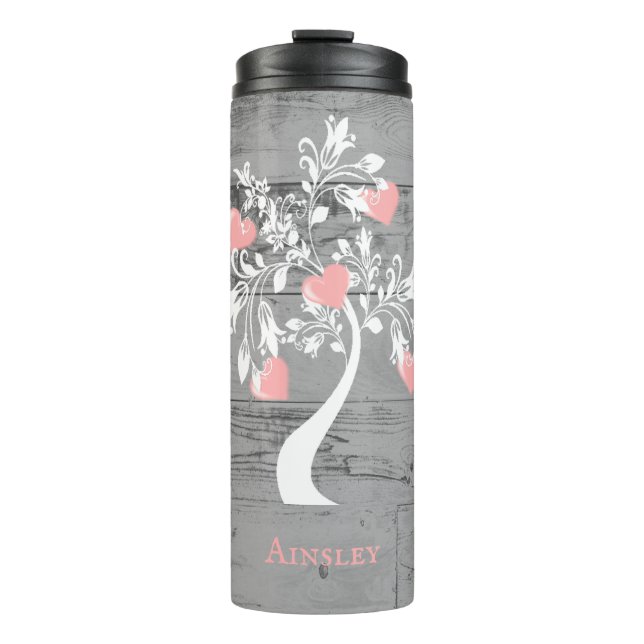 Pink Tree of Hearts Personalised Thermal Tumbler (Front)