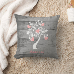 Pink Tree of Hearts Personalised Throw Pillow