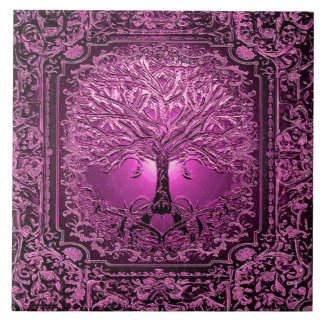 Pink Tree of Life Ancient Rustic Ceramic Tile