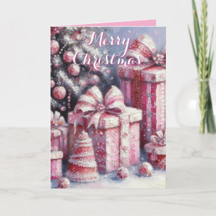 Pink Tree & Presents Personalised Christmas Card