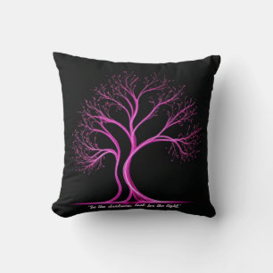 Pink Tree-Shaped Light Painting on Black Cushion