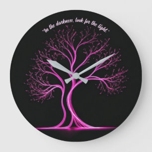 Pink Tree-Shaped Light Painting on Black Large Clock