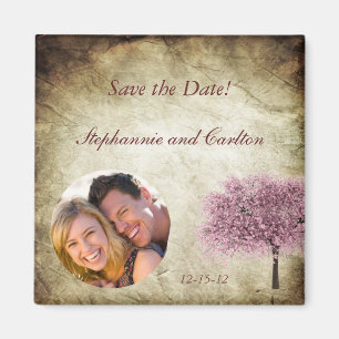 Pink Tree Wedding Announcement Magnet