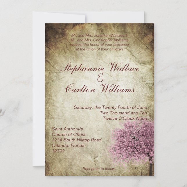 Pink Tree Wedding Invitation (Front)