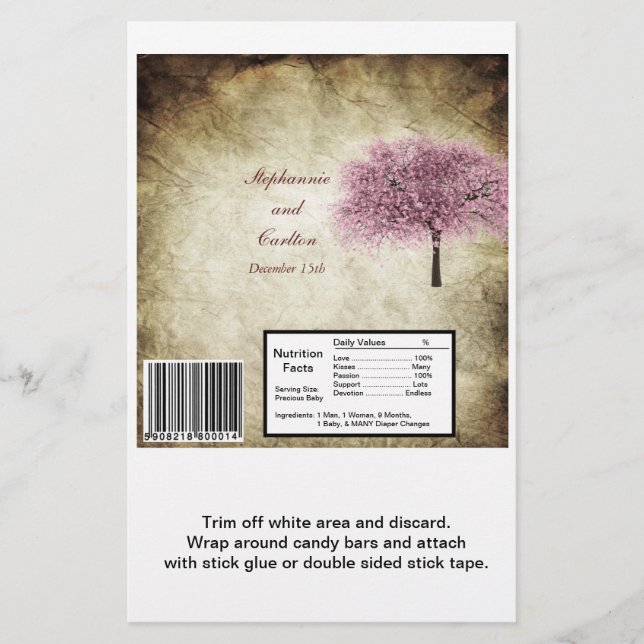 Pink Tree Wedding Large Hershey's Wrapper (Front)
