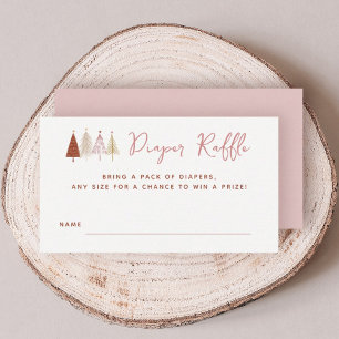 Pink Tree Winter Baby Shower Diaper Raffle Cards