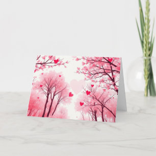 Pink Trees And Hearts Holiday Card