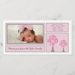 Pink Trees Baby Girl Thank You Photo Card