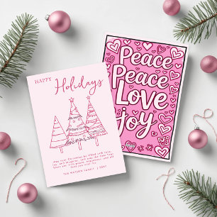 Pink Trees Hand Drawn Doodle Whimsy Christmas Holiday Card