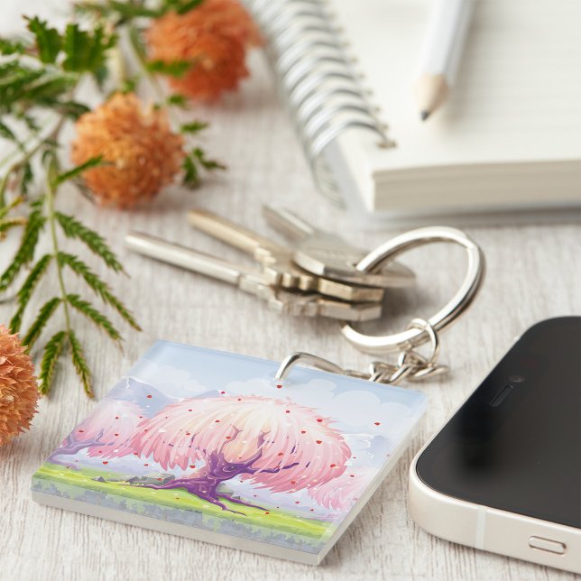 Pink Trees Illustration Key Ring (Creator Uploaded)