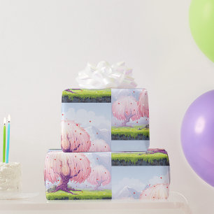 Pink Trees Illustration Wrapping Paper