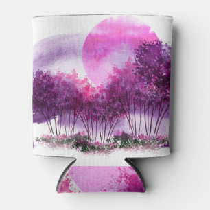Pink Trees: Watercolor Landscape Silhouette. Can Cooler