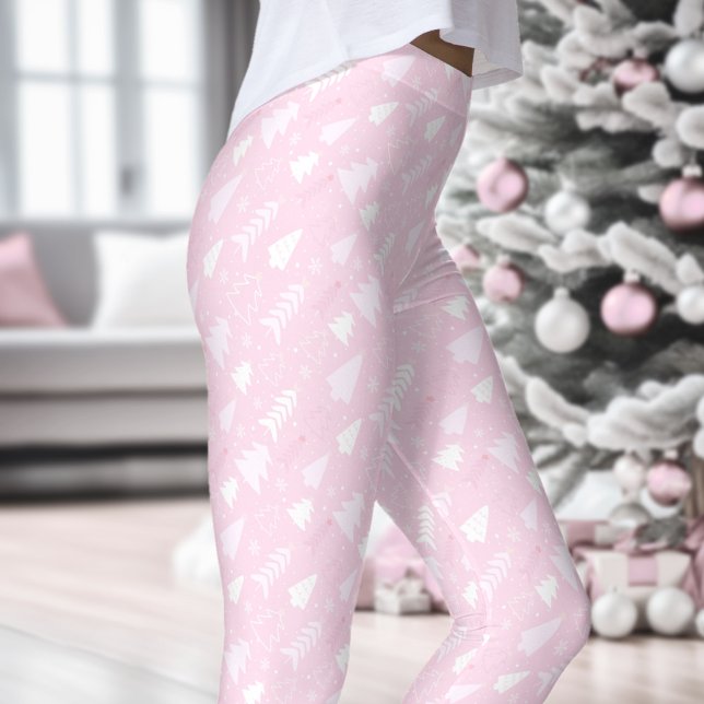 Pink Trees Winter Christmas Leggings (Pink Trees Winter Christmas Leggings)