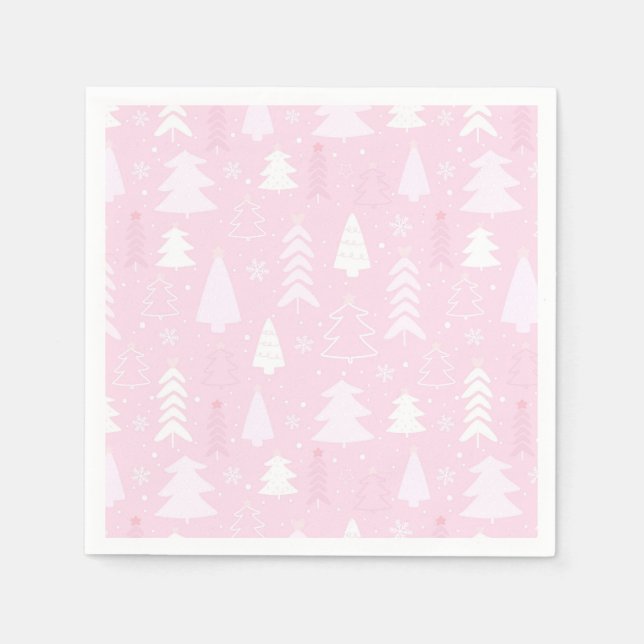 Pink Trees Winter Christmas Paper Napkins (Front)