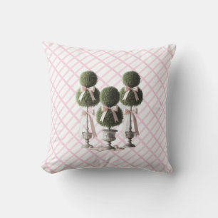 Pink Trellis Topiary Throw Pillow