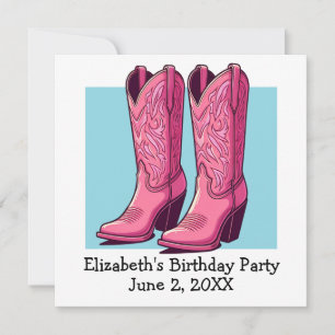 Pink Trendy Cowgirl Boots Girl Birthday Party Invitation
