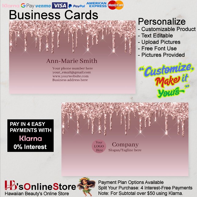 Pink Trendy Drip Sparkle Glitter Business Card (Pink Trendy Drip Sparkle Glitter Business Card.)