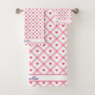 Pink Trendy Heart Valentines Day Collection Bath Towel Set