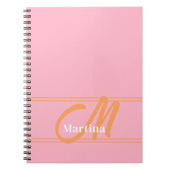 Pink Trendy Modern Monogram Initial Notebook (Front)