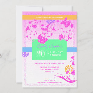 Pink Trendy Peony 30th Birthday Brunch Invitation