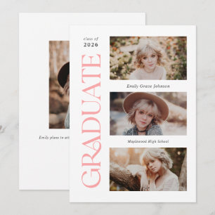 Pink Trendy Serif Multiple Photo Graduation  Announcement