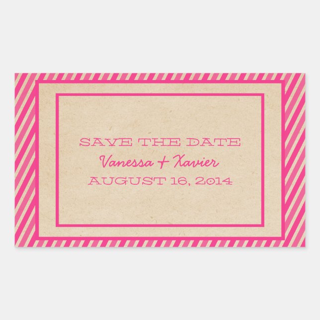 Pink Trendy Stripes Save the Date Stickers (Front)