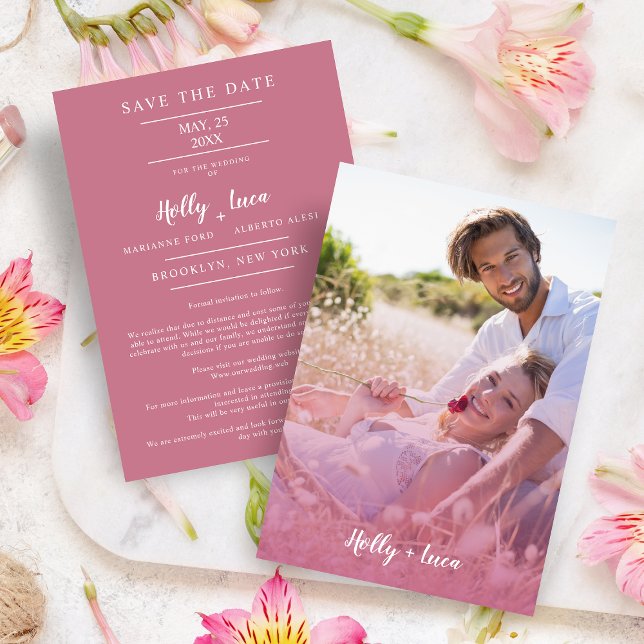 Pink Trendy Transparency Effect Photo Couple Save The Date (Creator Uploaded)