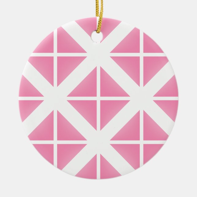 Pink Trendy Triangle Pattern Ceramic Ornament (Front)