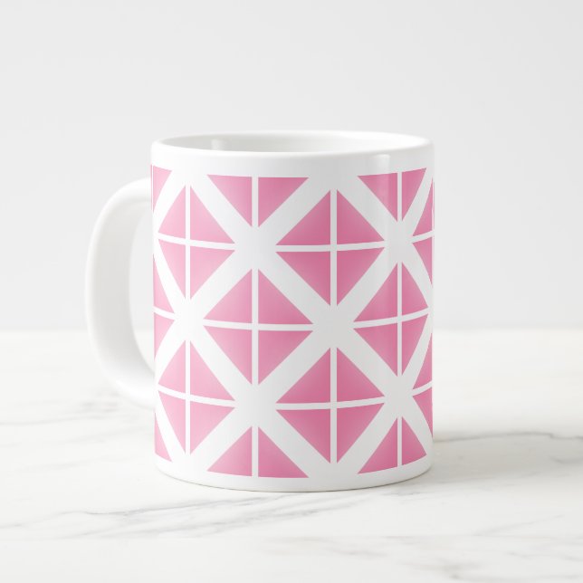 Pink Trendy Triangle Pattern Large Coffee Mug (Front Left)