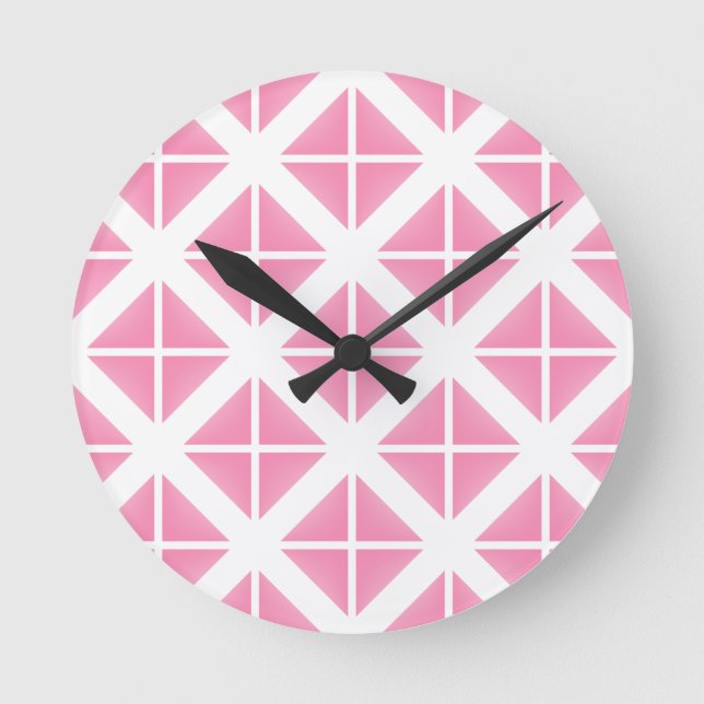 Pink Trendy Triangle Pattern Round Clock (Front)