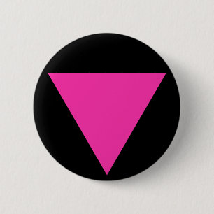 pink triangle 6 cm round badge