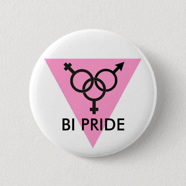 PINK TRIANGLE BI PRIDE SYMBOL 6 CM ROUND BADGE (Front)