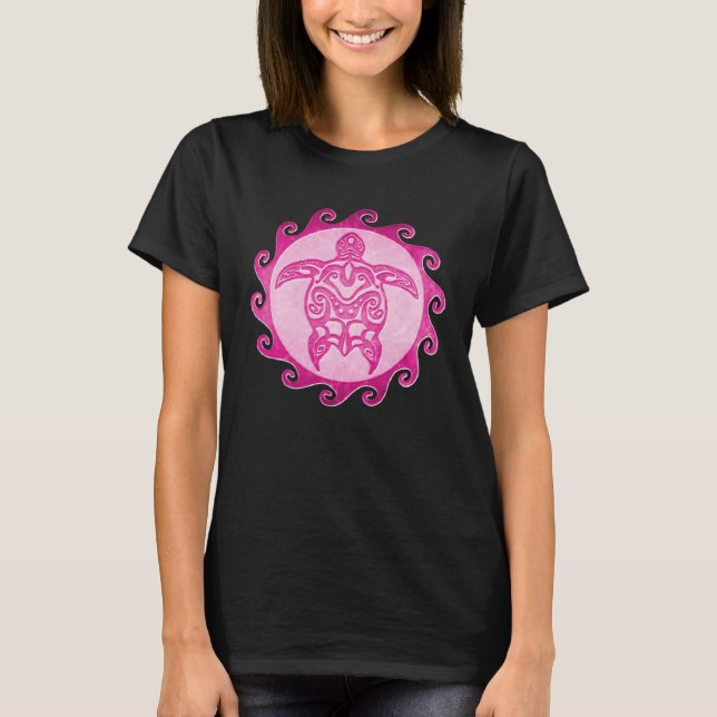 Pink Tribal Polynesian Maori Sun Sea Turtle T-Shirt (Front)