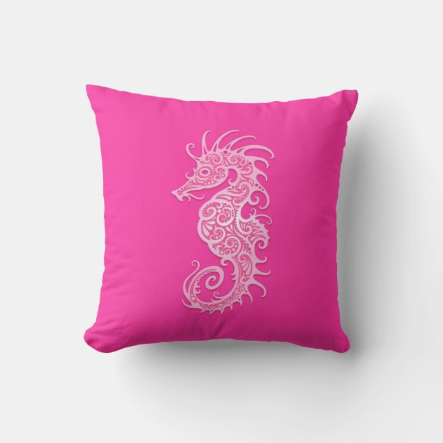 Pink Tribal Seahorse Cushion (Front)