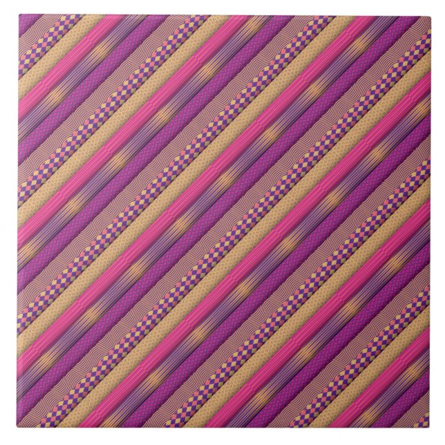 Pink Tribal Stripes Geometric Pattern  Bold Ethnic Ceramic Tile (Front)