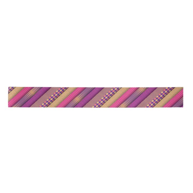 Pink Tribal Stripes Geometric Pattern  Bold Ethnic Satin Ribbon (Front)