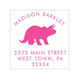 Pink Triceratops Dinosaur Cute Kid Return Address Self-inking Stamp