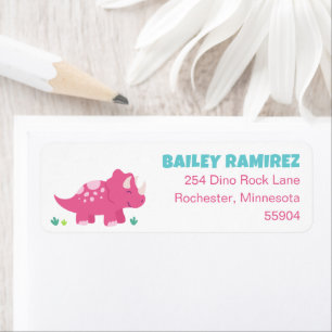 Pink Triceratops Dinosaur Return Address Label