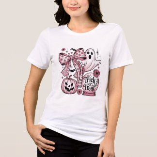 Pink Trick or Treat – Girly Ghost, Pumpkin Tri-Blend Shirt