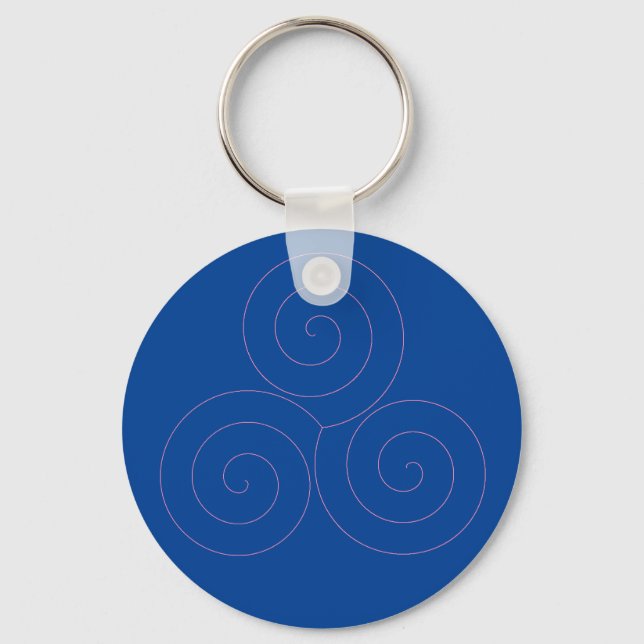 Pink Triskele on Blue Background Key Ring (Front)