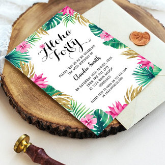 Pink Tropical 40th Birthday Invitation