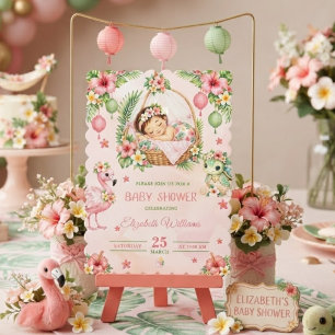Pink Tropical Aloha Baby Shower Invitation