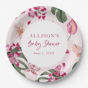 Pink Tropical Baby Paper Plate