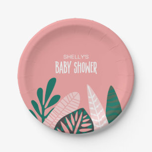 Pink Tropical Baby Shower Paper Plate