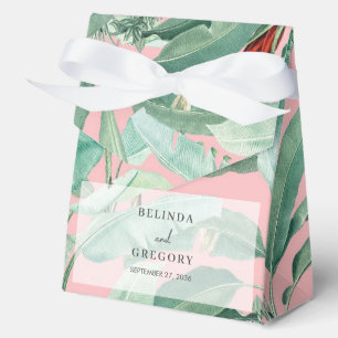 Pink Tropical Banana Palm Leaves Wedding Favour Box
