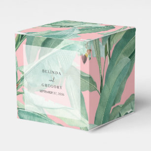 Pink Tropical Banana Palm Leaves Wedding Favour Favour Box