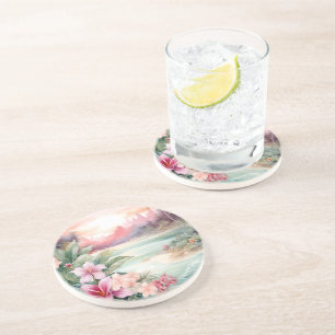Pink Tropical Beach Coaster