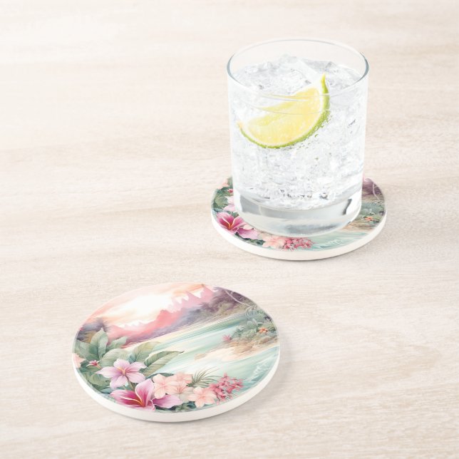 Pink Tropical Beach Coaster (Side)