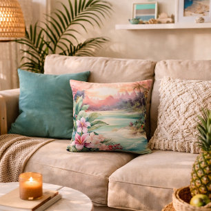Pink Tropical Beach Cushion