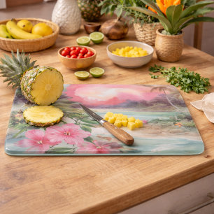 Pink Tropical Beach Cutting Board
